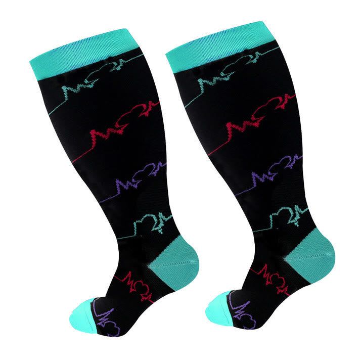 Electrocardiogram Pattern Plus Size Compression Socks(3 Pairs) - image 11
