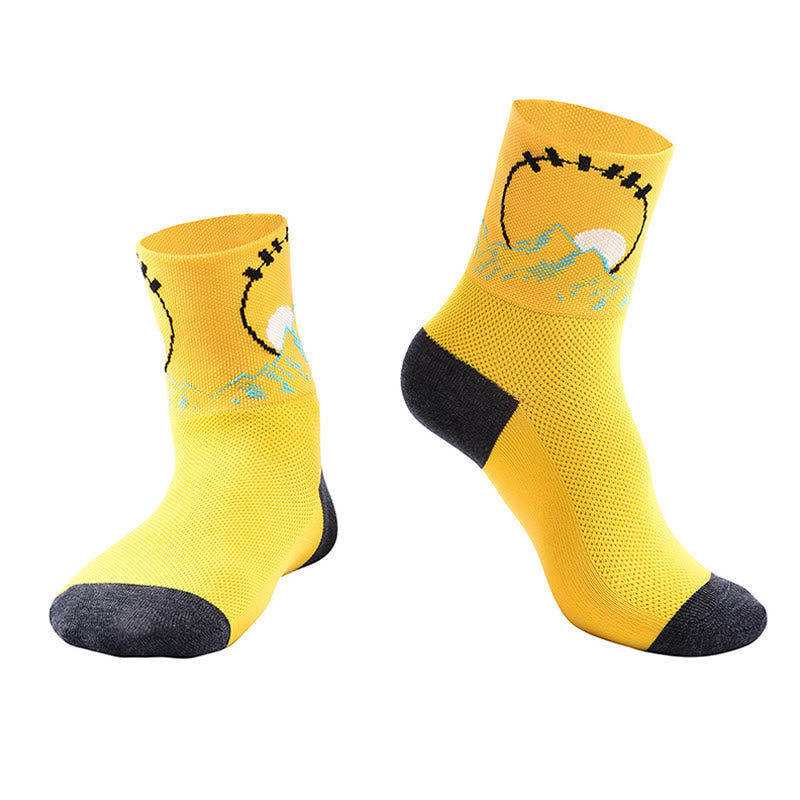 Funny Pattern Cycle Quarter Socks - Yellow - L/XL - image 7