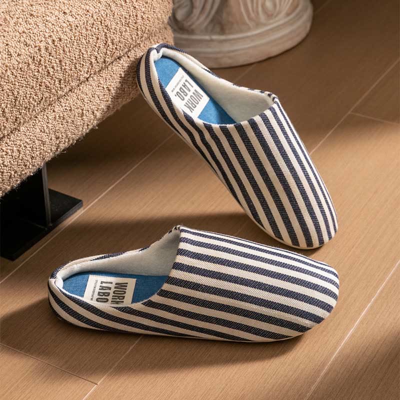 Plus Size Striped Home Slippers - White - L - image 16