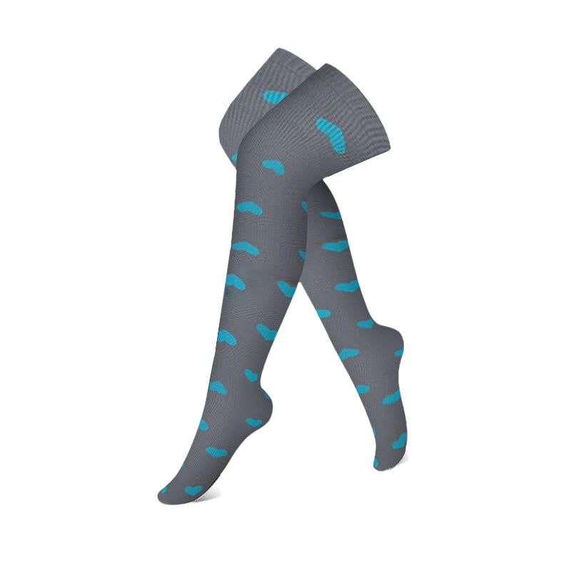 Gray Blue Colorblock Thigh High Compression Socks(3 Pairs) - Heart - S/M - image 6