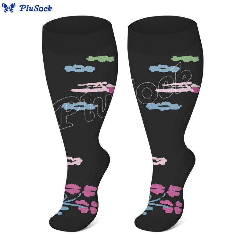 Plus Size Flower Butterfly Compression Socks(4 Pairs) - image 7