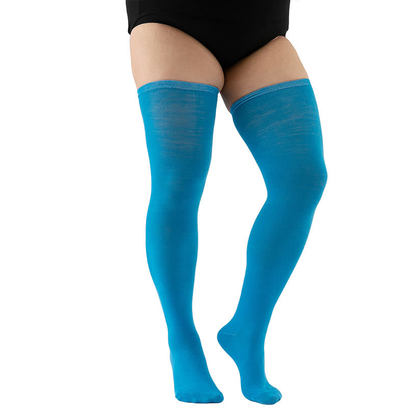 Plus Size Solid Color Thigh High Knee Socks(2 Pairs) - Royal Blue - Fits 198lbs - image 17