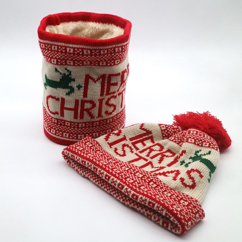 Christmas Beanie Scarf 2 in 1 Set - Red - One Size - image 11