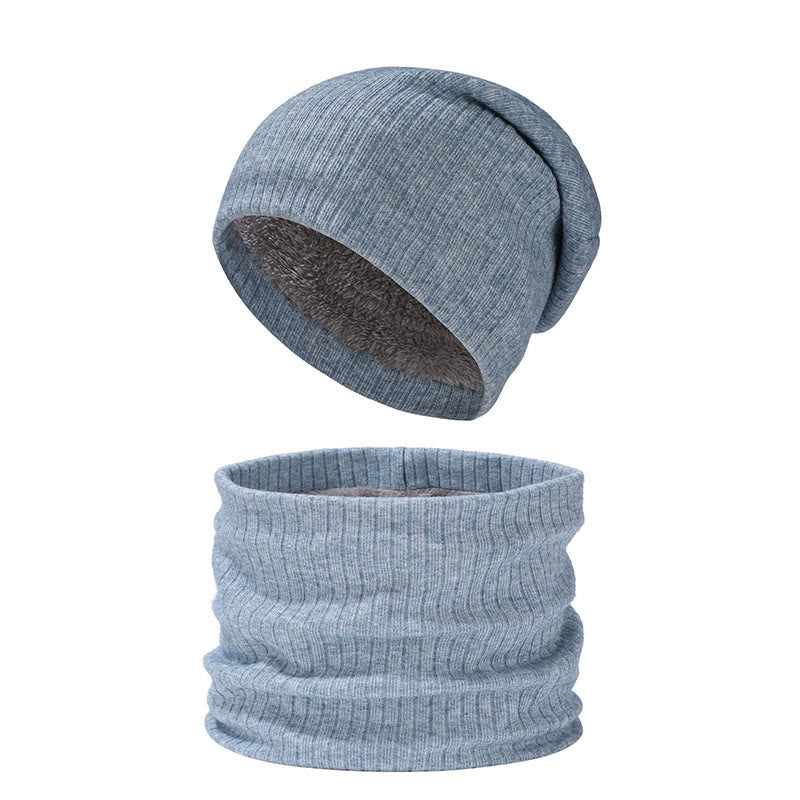 Solid Color Simple Knit Beanie Scarf 2 In 1 Set - Light Blue - One Size - image 16