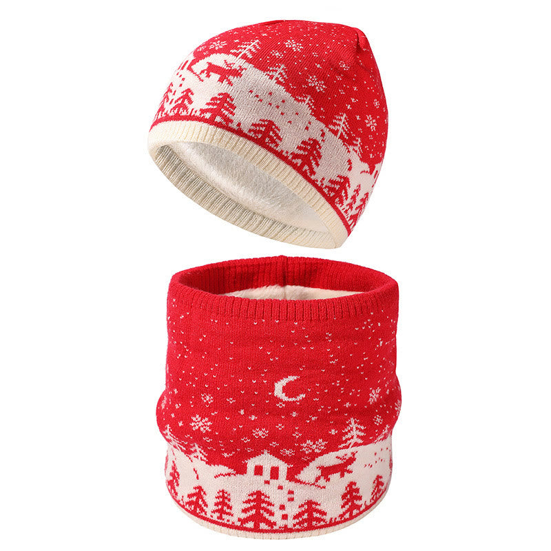 Warm Christmas Element Beanie Scarf 2 In 1 Set - Red - One Size - image 5