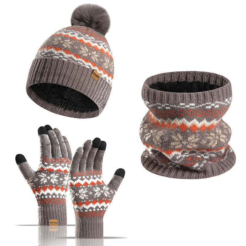 Snowflake Gloves Beanie Scarf 3 In 1 Set - Khaki - One Size - image 10