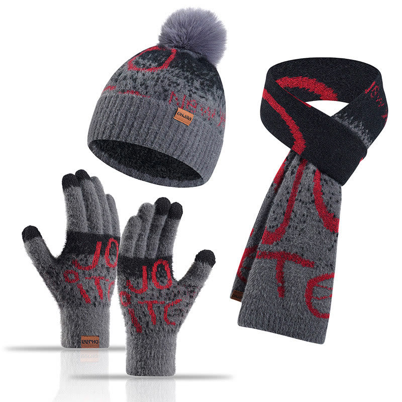 Alphabet Gloves Beanie Scarf 3 In 1 Set - Grey - One Size - image 10