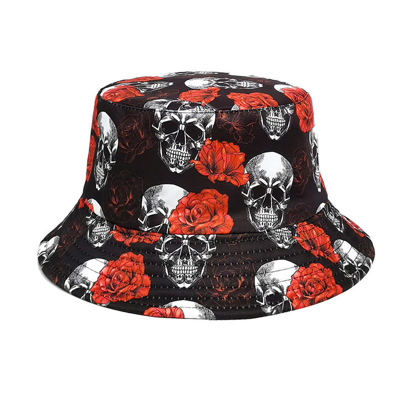 Plus Size Rose Skull Bucket Hat - Black - One Size - image 0