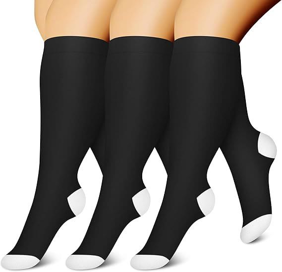 Plus Size Sport Black Soft Compression Socks(3 Pairs) - Black - 4XL - image 0