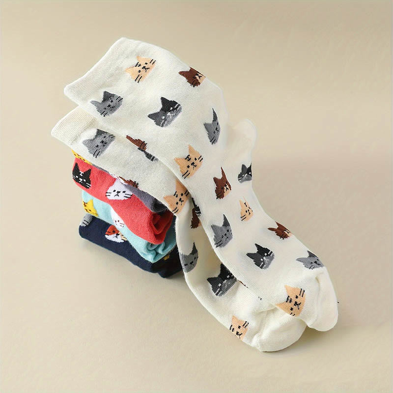 Cartoon Cat Head Quarter Socks(5 Pairs) - image 3
