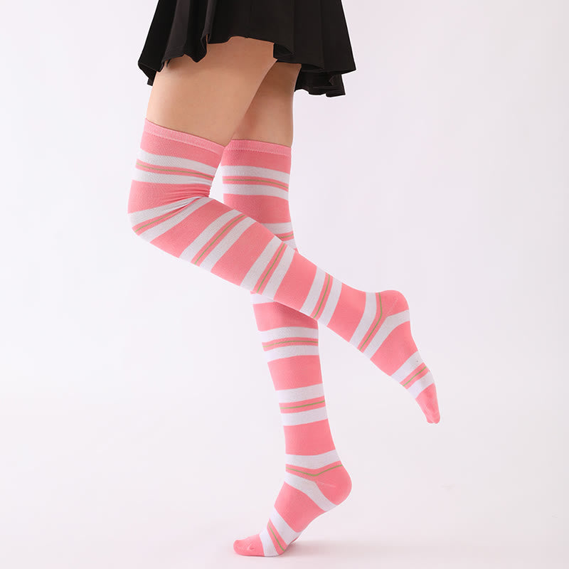 Wide Stripes Thigh High Socks(6 Pairs) - image 5