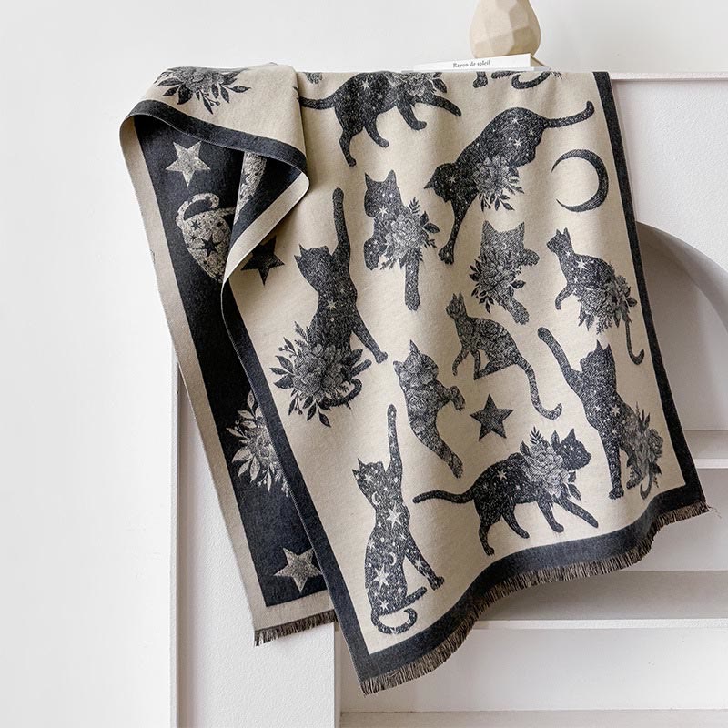 Cat Silhouette Print Blanket Scarf - Grey - One Size - image 8