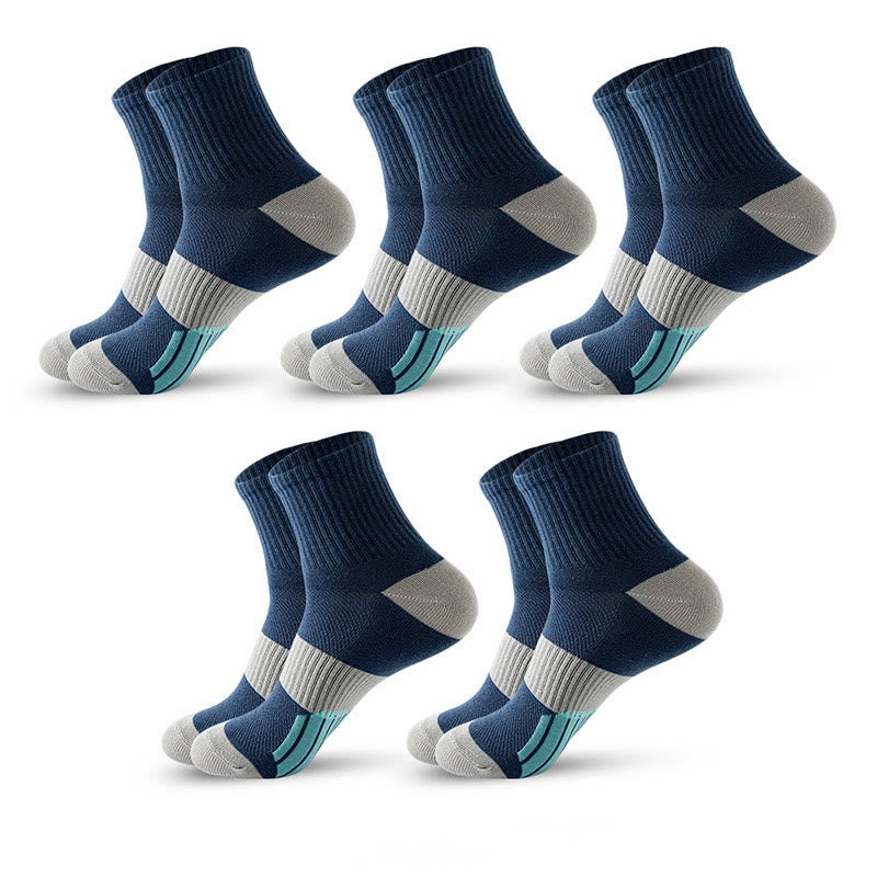 Plus Size Colorblock Basketball Quarter Compression Socks(5 Pairs) - Blue - EU39-45(US6-11) - image 14