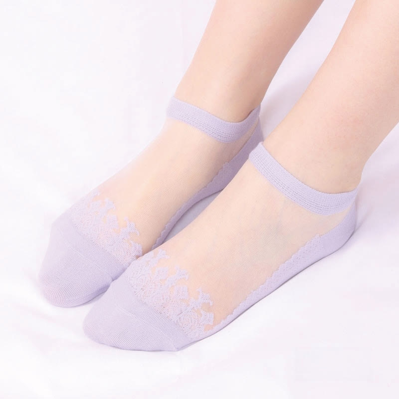 Jacquard Transparent Ankle Socks(6 Pairs) - Purple - EU36-40(US3-7) - image 17