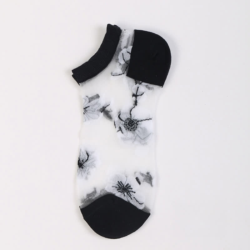 Lightweight Floral Breathable Sheer Ankle Socks(5 Pairs) - Black - EU36-40(US3-7) - image 16