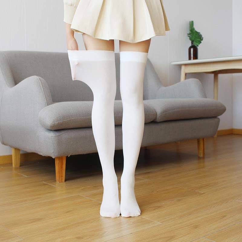 Plus Sexy Solid Color Thigh High Socks(4 Pairs) - White - One Size - image 12