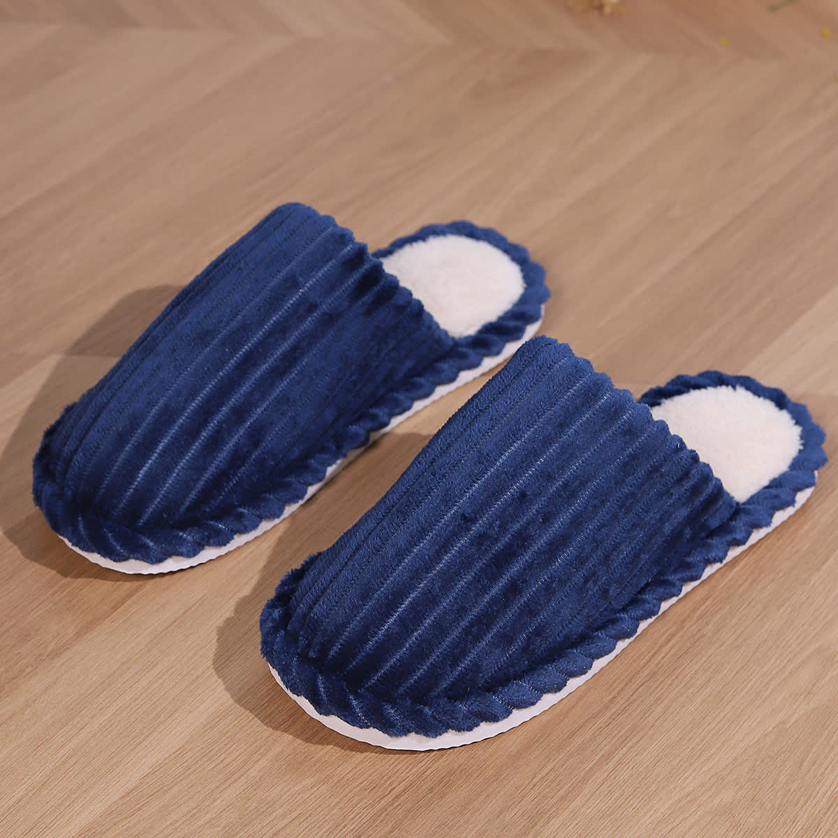 Solid Color Closed-Toe Home Thick Sole Warm Slippers - Navy Blue - US10-11 - image 12