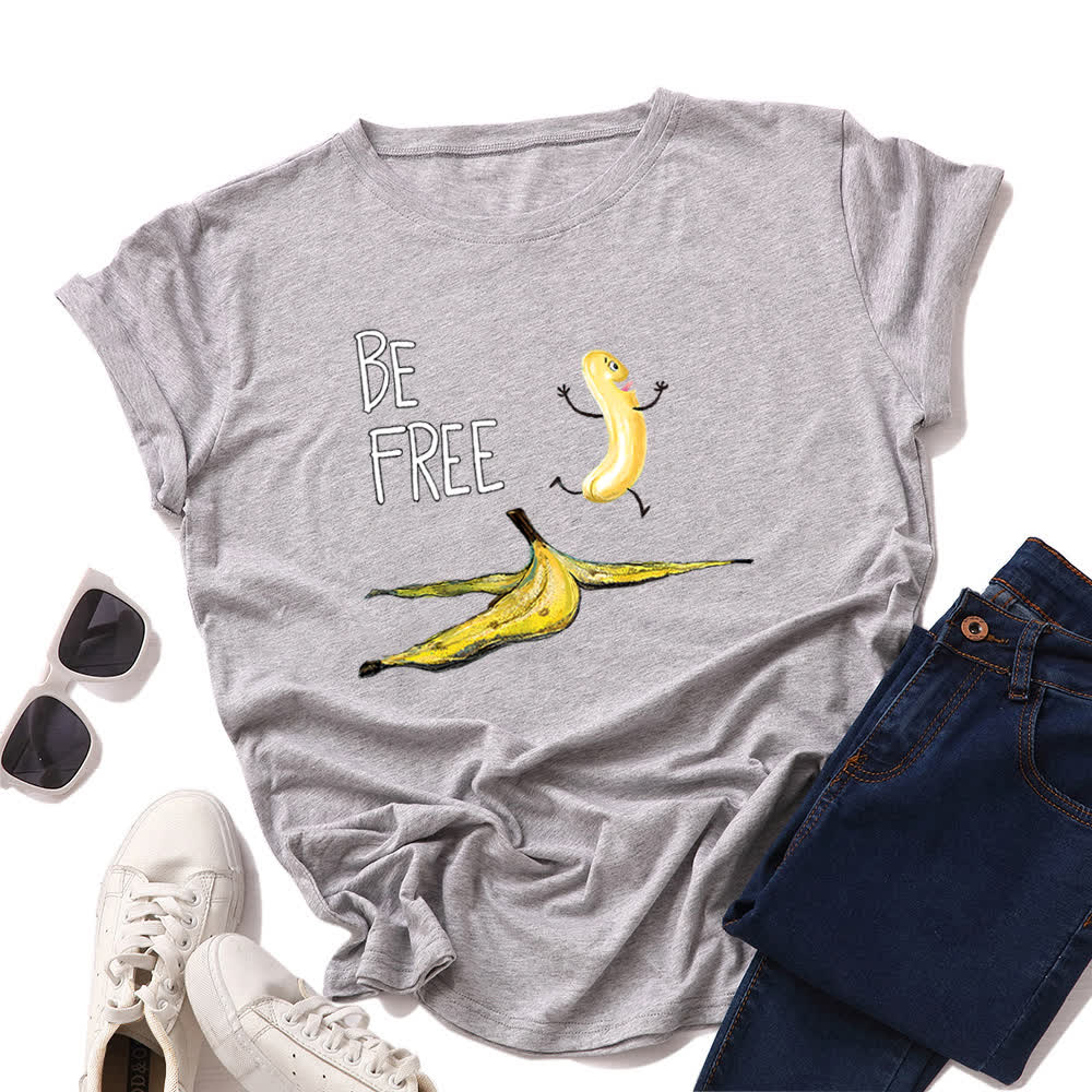 Plus Size Creative Banana Print Short Sleeve T-Shirt - Light Gray - 5XL - image 8