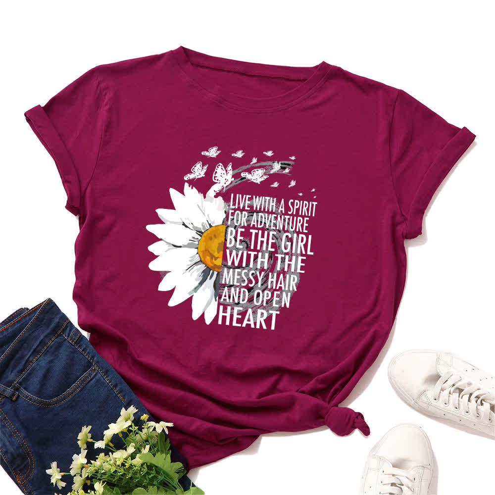 Plus Size Floral Letter Print Short Sleeve T-Shirt - Wine - 5XL - image 9