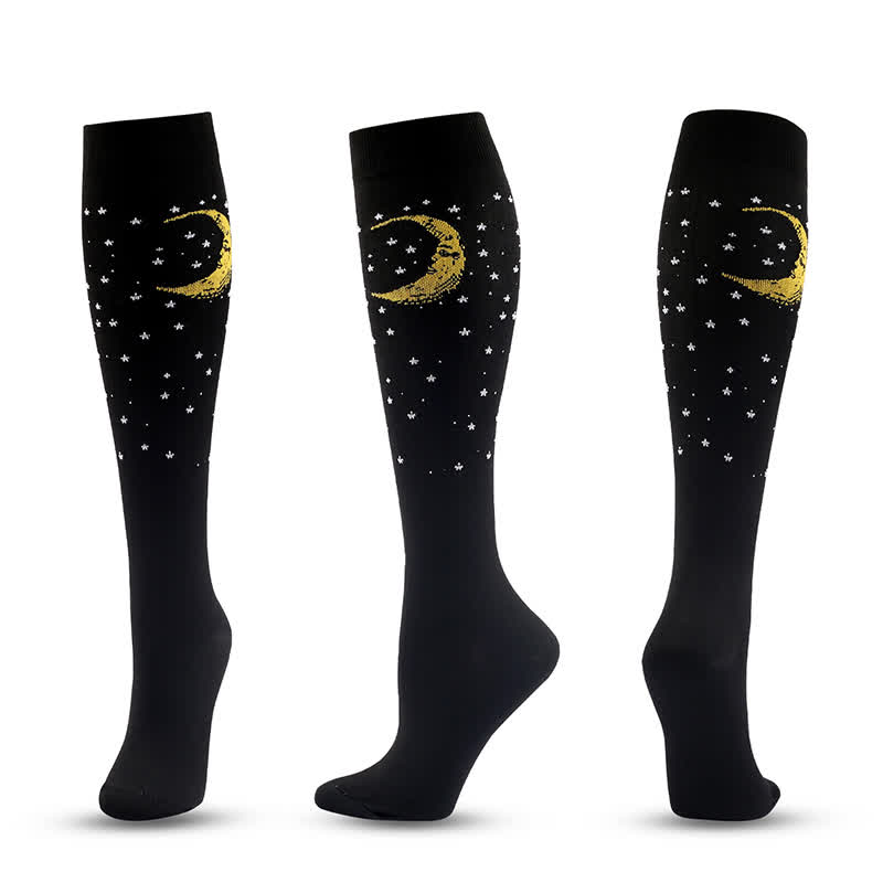 Heart and Moon Print Compression Socks(4 Pairs) - D - L/XL - image 4