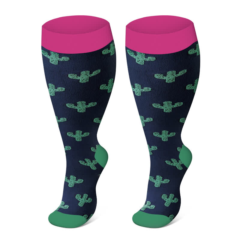 Plus Size Cute Print Compression Socks(3 Pairs) - Blue - 4XL - image 3