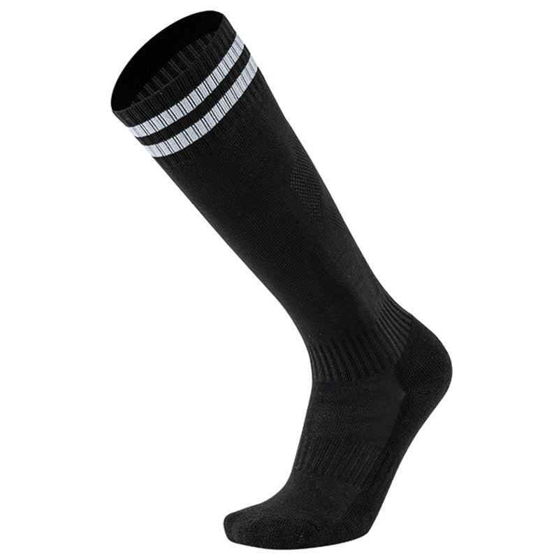 Solid Color Striped Knee-high Breathable Soccer Socks(5 Pairs) - Black - EU38-45(US5-11) - image 15