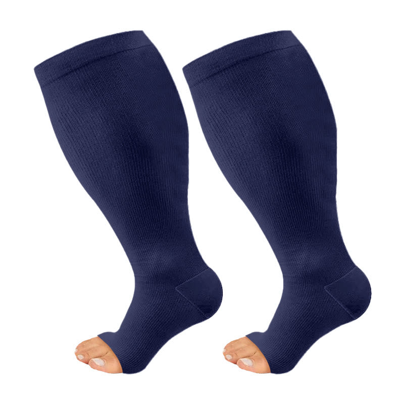 Plus Size Navy Blue Pink Open Toe Compression Socks(3 Pairs) - Navy Blue - 4XL - image 8