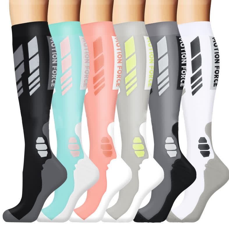 Color Block Outdoor Running Compression Socks(6 Pairs) - Multicolor - L/XL - image 0