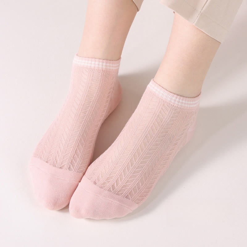 Solid color grid Ankle Socks(8 Pairs) - Pink - EU36-40(US3-7) - image 12
