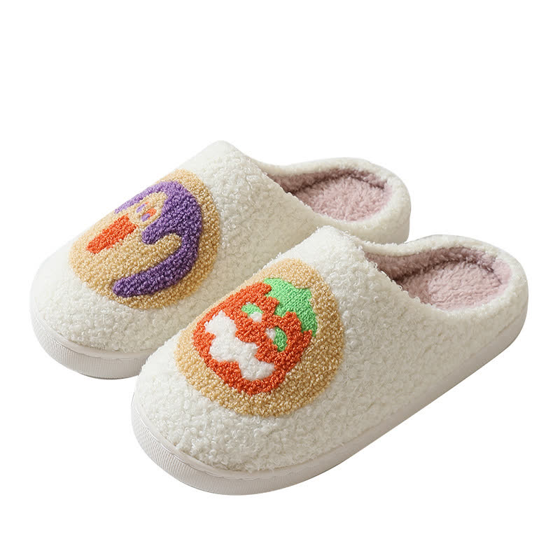 Cartoon Pumpkin Print Fluffy Home Slippers - image 3