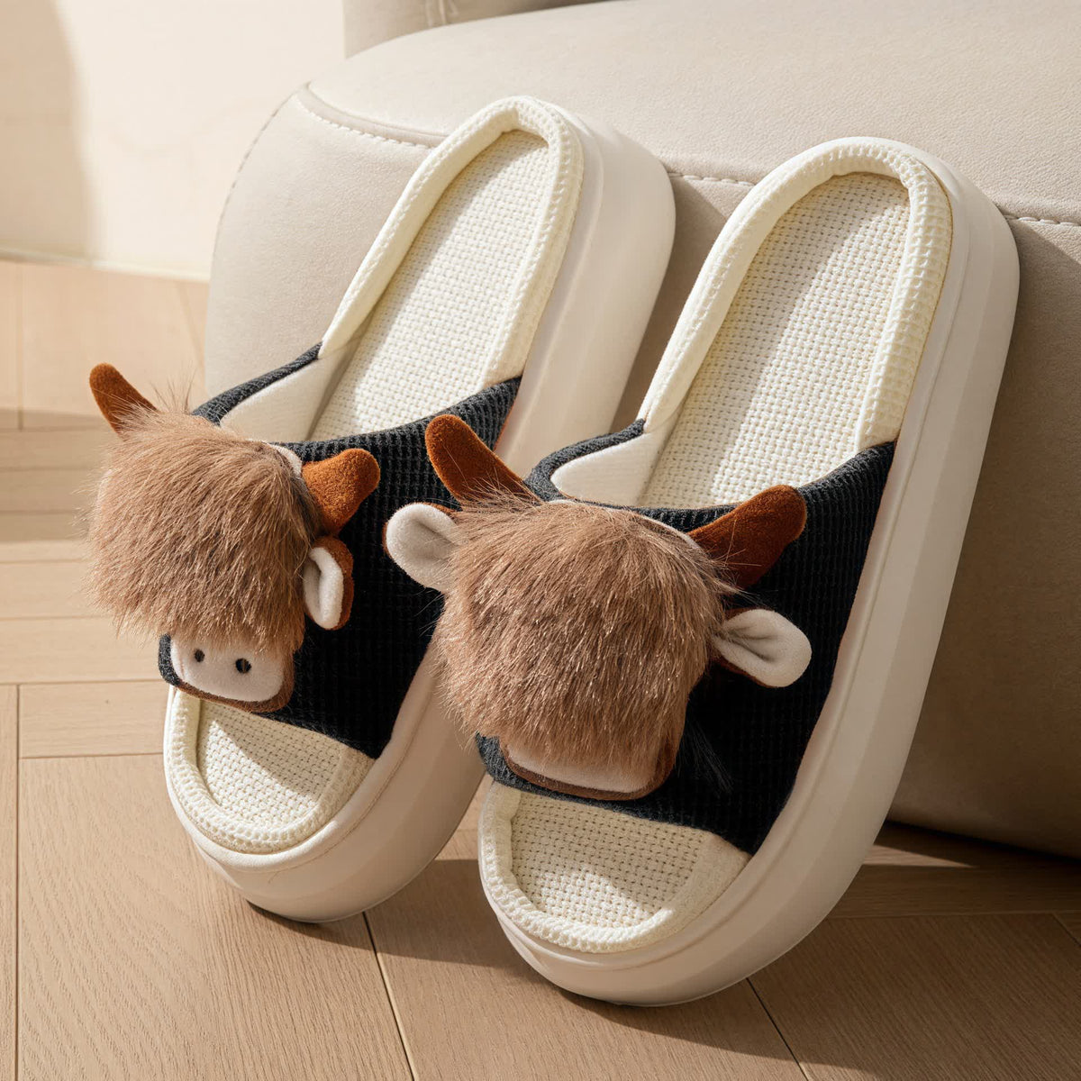 Cute Cartoon Indoor Home Linen Slippers - Black - EU43-44(US9-10) - image 5