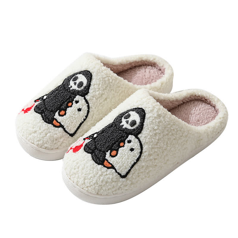 Cartoon Skull Ghost Print Fluffy Home Slippers - image 10