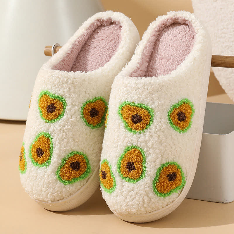 Cartoon Fruit Print Fluffy Home Slippers - Avocado - EU43-44(US9-10) - image 14