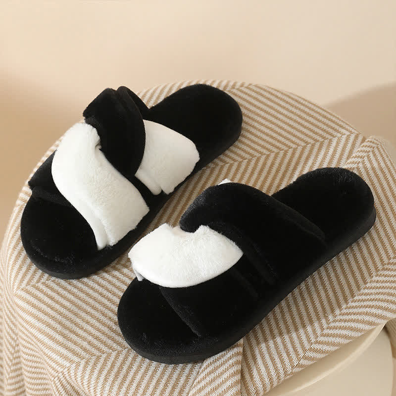 Plus Size Non-slip Plush Cross Band Slippers - Black&White - EU44-45(US10-11) - image 11