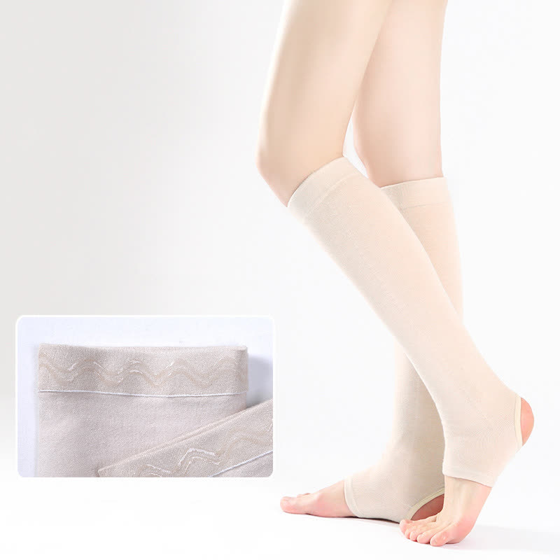 Pure Cotton Calf Sleeves with Non-slip Silicone Grip - Beige - XL - image 4