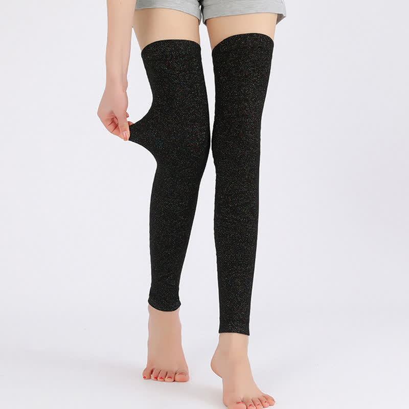 Solid Color Thin Knitted Elastic Thigh Sleeves - Black&Golden - XL - image 18