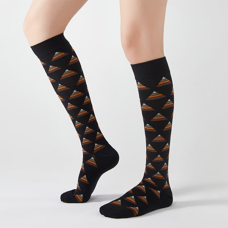 Geometric Graphic Compression Knee High Socks(5 Pairs) - Black&Coffee - EU37-42(US4-8.5) - image 5