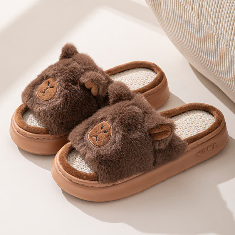 Open-Toe Plush Animal Slippers - Brown - EU43-44(US9-10) - image 5