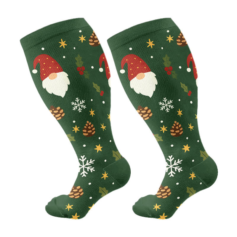 Plus Size Christmas Gnomes Birds Compression Socks(3 Pairs) - image 9
