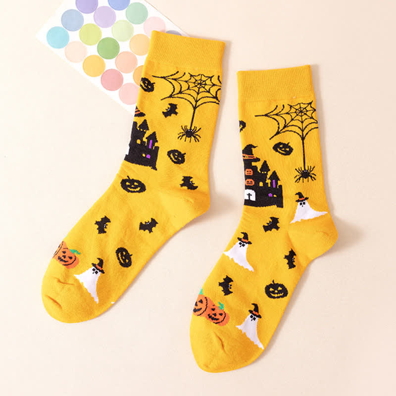 Plus Size Halloween Cute Cat Ghost Quarter Socks(6 Pairs) - Yellow - EU36-44(US4-10) - image 15