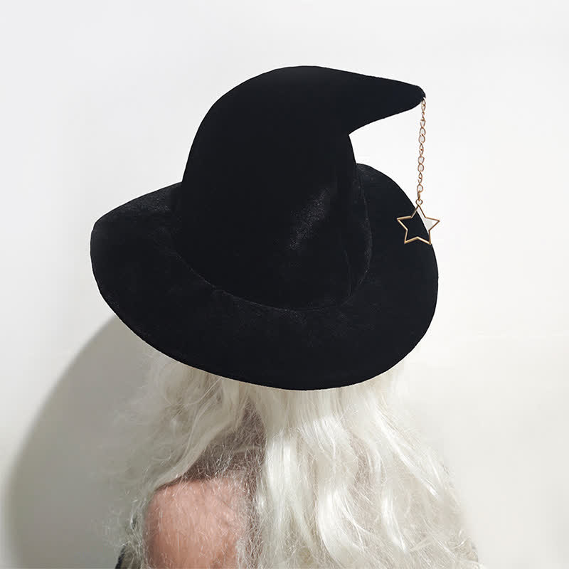 Vintage Witch Hat with Star Pendant - Black - One Size - image 4