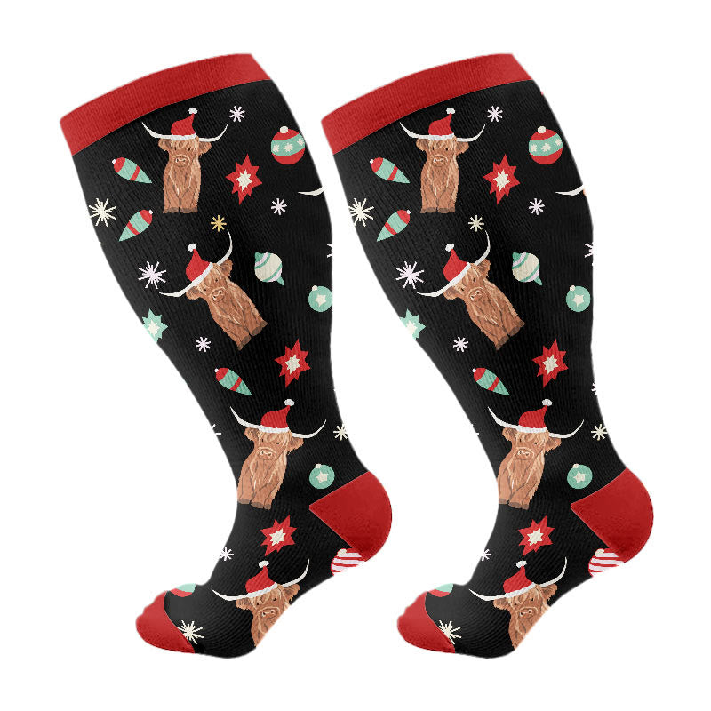 Plus Size Penguin Deer Cow Compression Socks(3 Pairs) - image 7