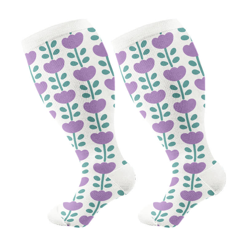 Plus Size Floral Trio Compression Socks(3 Pairs) - White(1 Pair) - 4XL - image 14