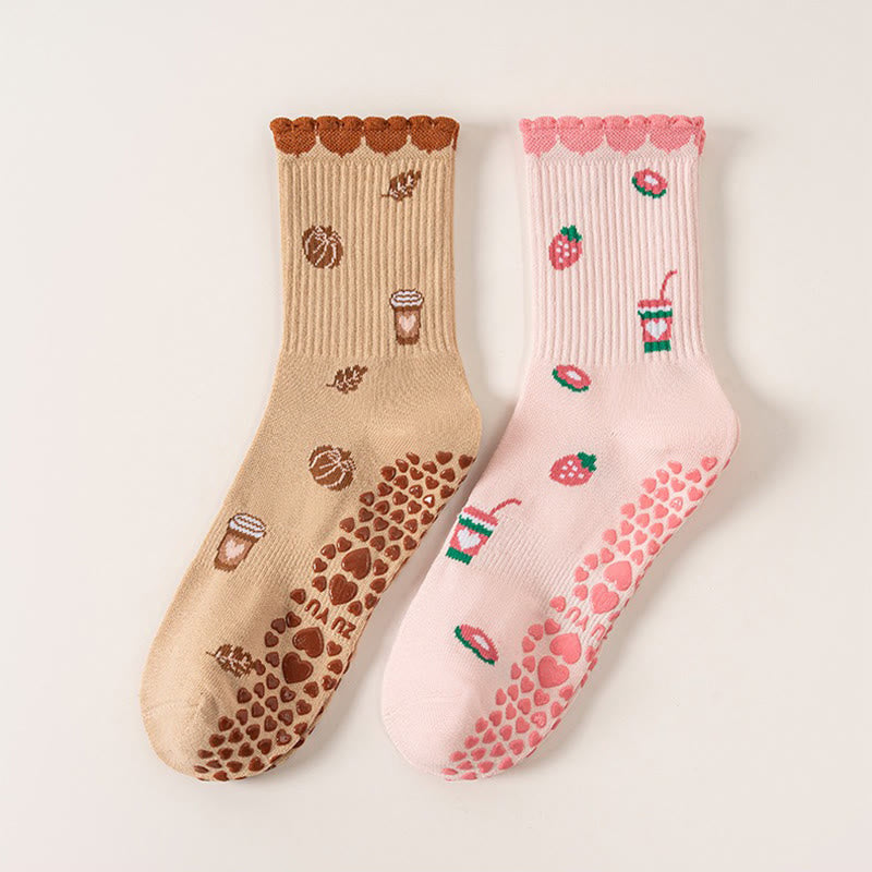 Strawberries Coffee Cups Grip Socks(2 Pairs) - image 8