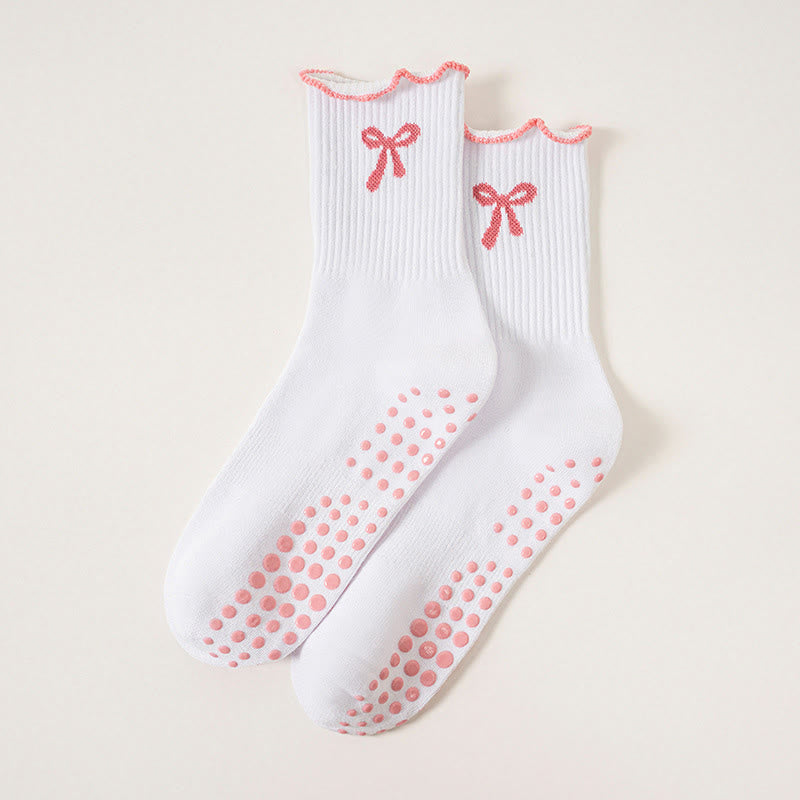 Delicate Bow Embroidery Grip Socks(4 Pairs) - White - EU36-40(US3-7) - image 16