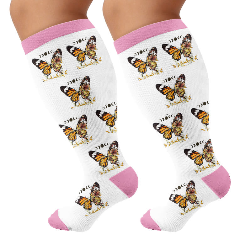 Plus Size Butterfly Bow Tie Compression Socks - Pink(1Pair) - 4XL - image 7