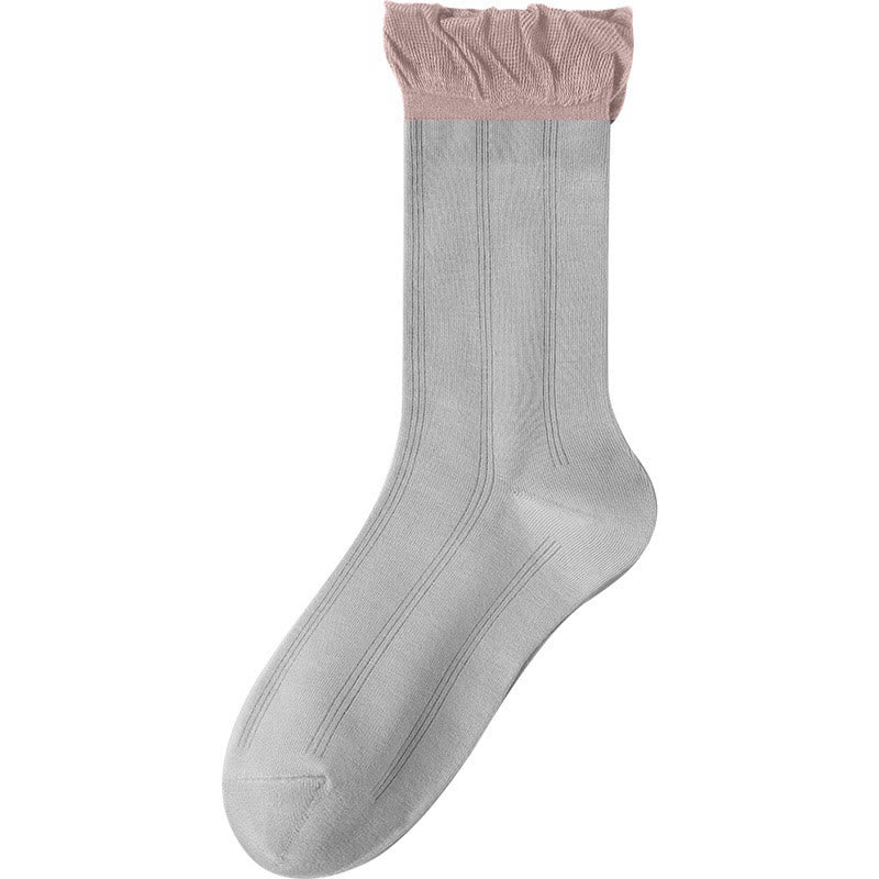 Lace Sleep Socks(5 Pairs) - Light Gray - EU 36-40(US 3-7) - image 13