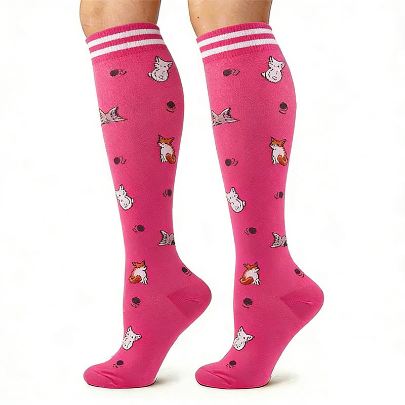 Pig Corgi Fox Unicorn Compression Socks(4 Pairs) - image 5