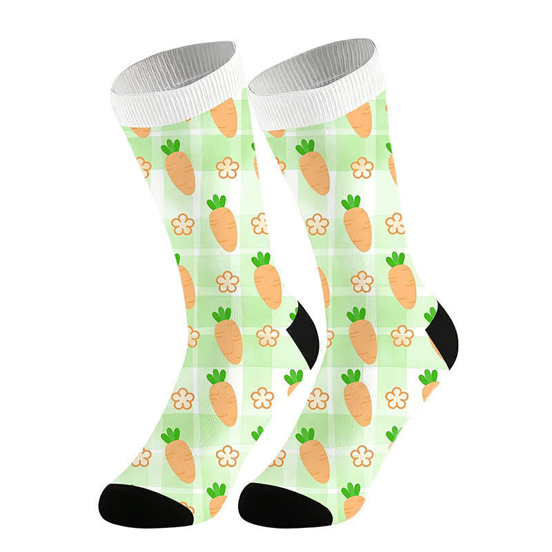 Carrot Print Quarter Socks(2 Pairs) - Green - EU36-44(US3-10) - image 6