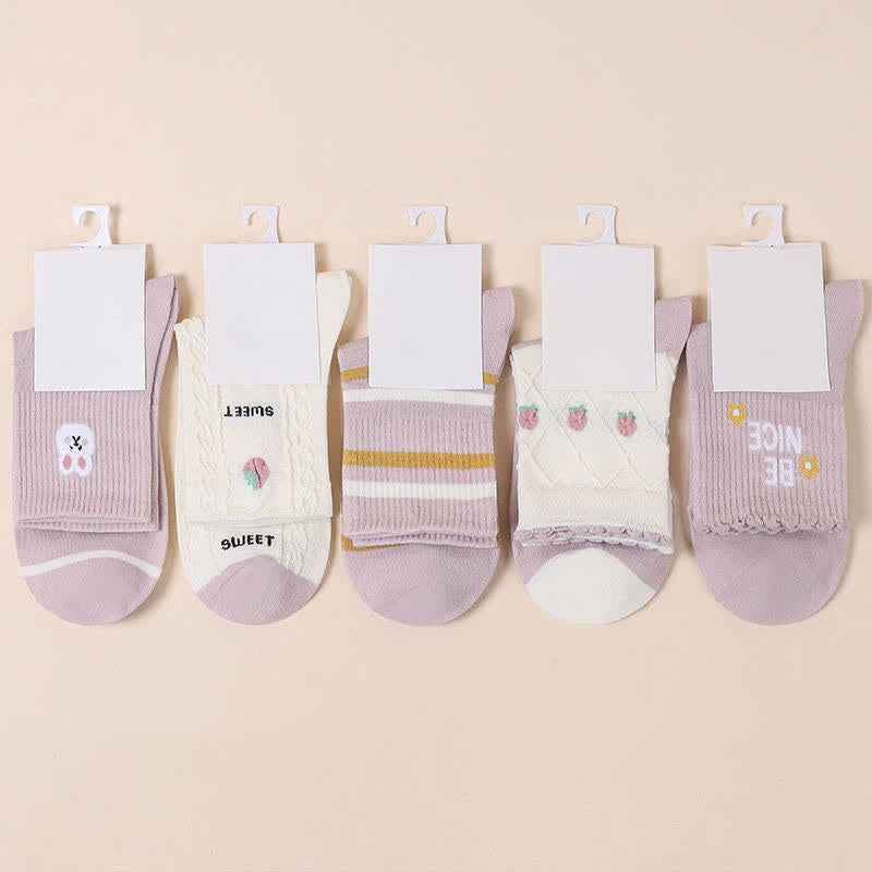 Easter Purple Rabbit Cotton Quarter Socks(5 Pairs) - image 1